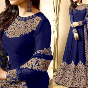 Embroidered Blue Chiffon Maxi