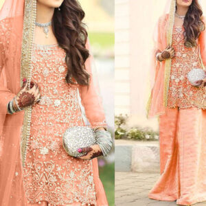 Heavy Embroidered Net Bridal Dress with Jamawar Trouser