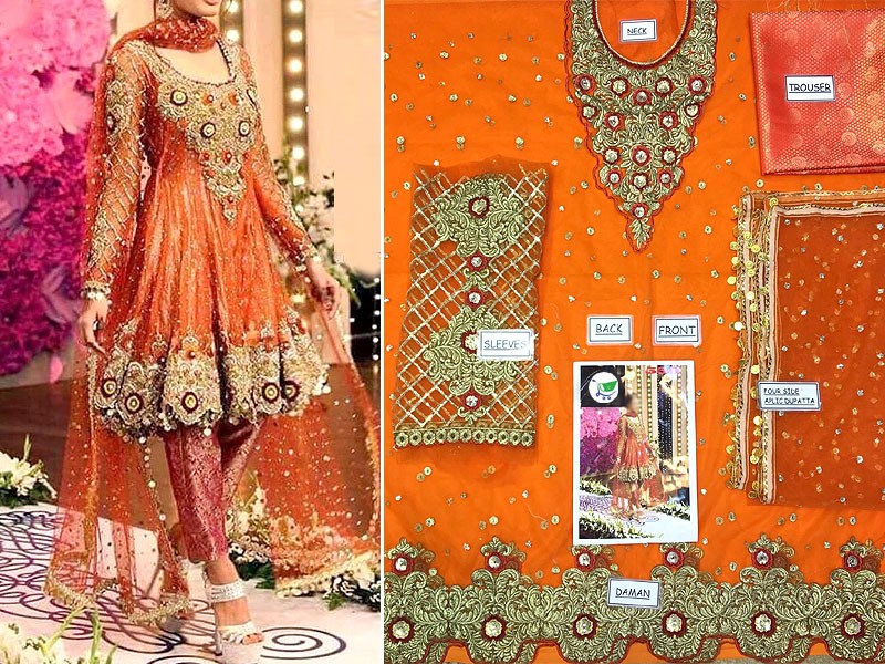 Heavy Embroidered Net Dress with Inner - Image 2