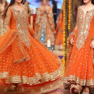 Embroidered Chiffon Orange Maxi Dress