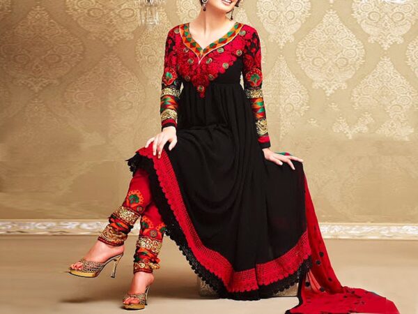 Embroidered Black Chiffon Frock