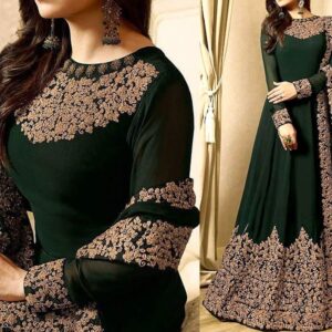 Embroidered Green Chiffon Maxi