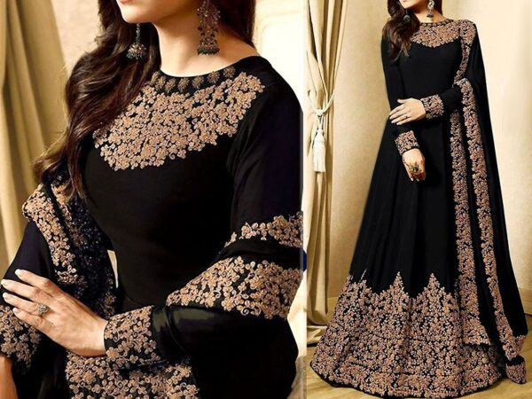 Embroidered Black Chiffon Maxi