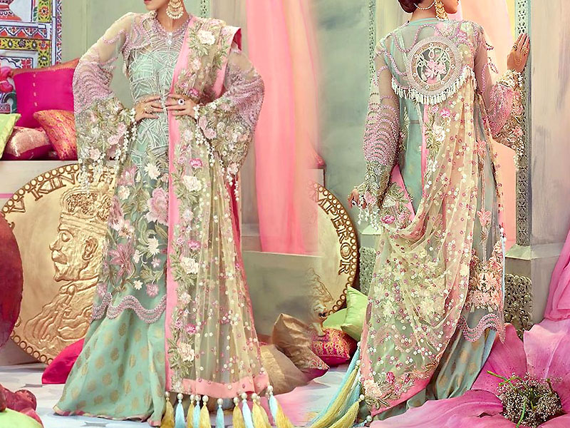 Luxury Embroidered Net Bridal Dress with Embroidered Net Dupatta