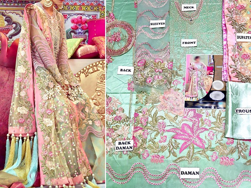 Luxury Embroidered Net Bridal Dress with Embroidered Net Dupatta - Image 2
