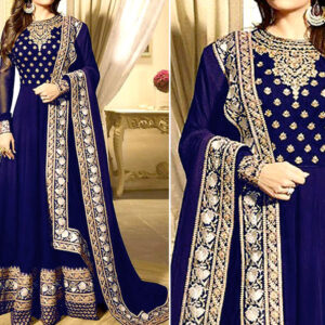 Embroidered Navy Blue Chiffon Maxi