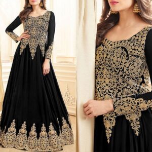 Embroidered Black Chiffon Maxi Dress