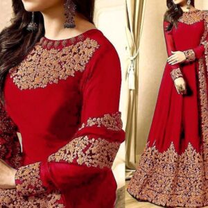 Embroidered Chiffon Red Maxi