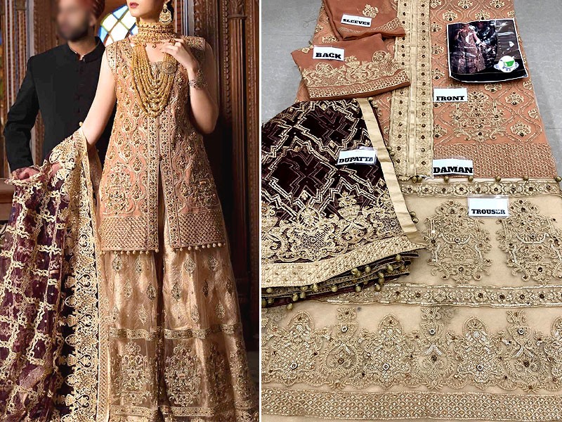 Luxury Heavy Handwork Embroidered Chiffon Bridal Dress - Image 2